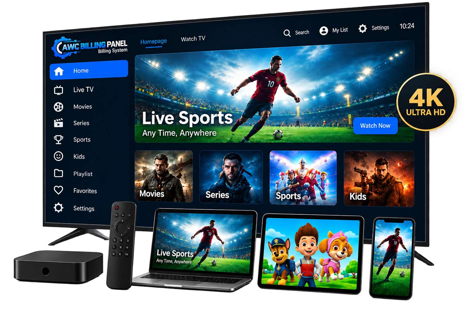 IPTV streaming on TV and devices